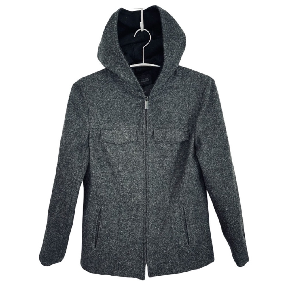 Express Women’s Charcoal Gray Wool Blend Full Zip Hooded Jacket Size Small